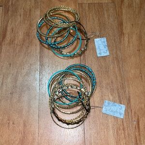 A set of 10 BKE gold and turquoise bangles